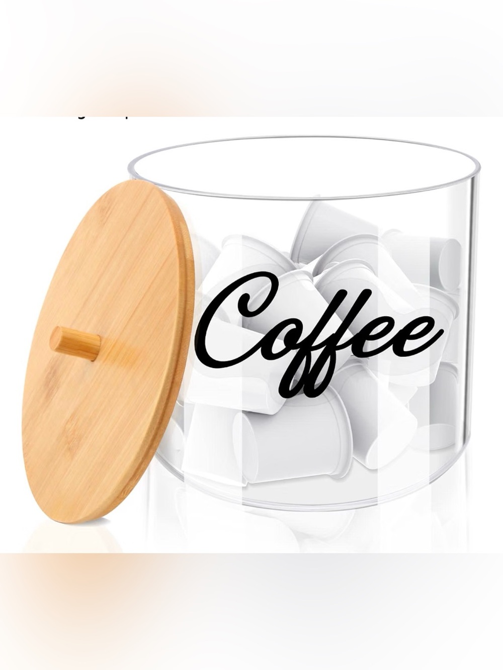 COFFEE POD CANISTER K-CUP HOLDER BAMBOO LID CLEAR HOLDS 24 or More